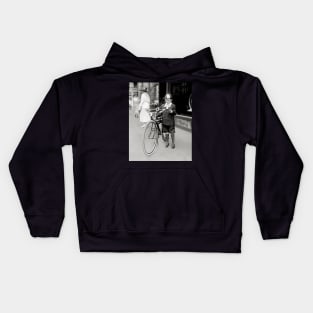 Boy with a Bicycle, 1922. Vintage Photo Kids Hoodie